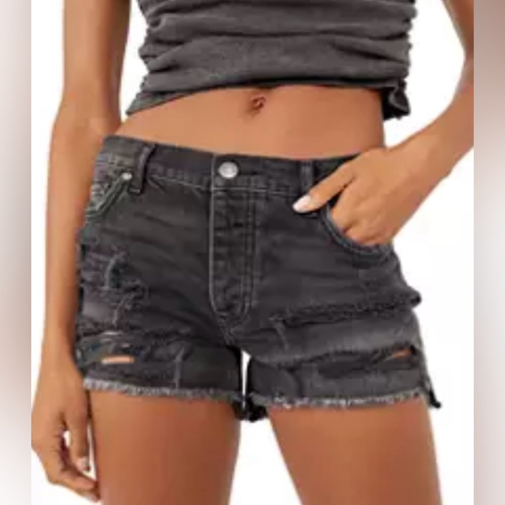 Free People We The Free Maggie Mid Rise Vintage Black Cut Off Jeans Shorts 25